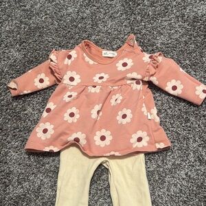 Floral Pink Baby Dress with Cream Leggings